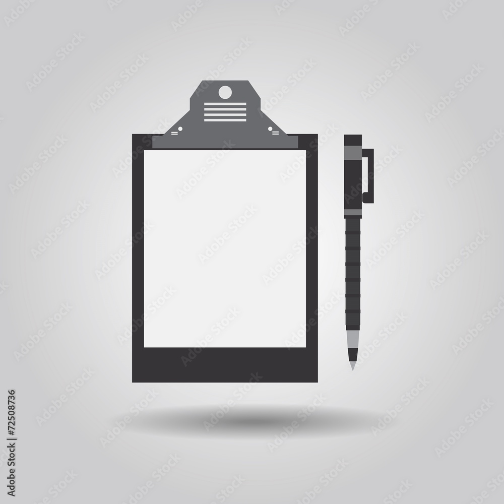 Abstract paper clipboard and an open pen icon Abstract paper clipboard and an open pen icon