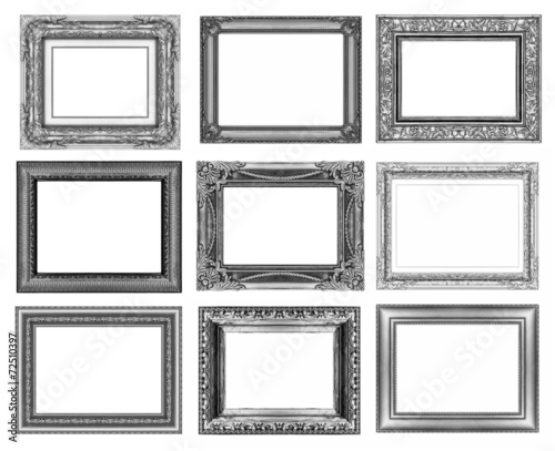 set 9 of vintage gray frame isolated on white background.
