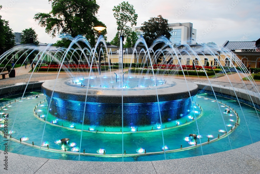 Fountain dancing with music and changing colors