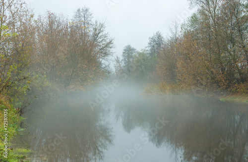 Mist over Vorskla river in Ukraine