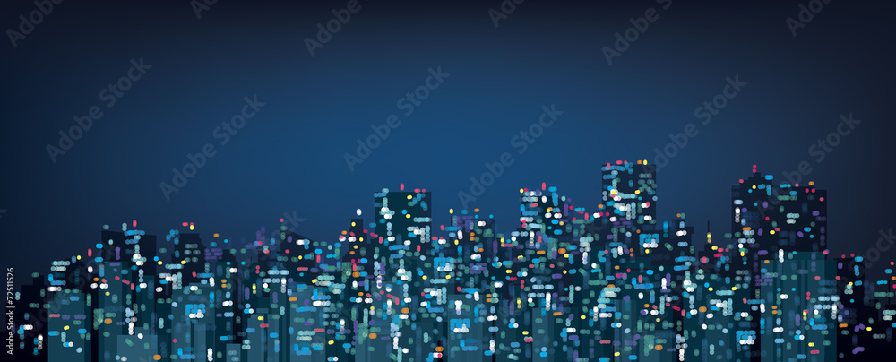 Vector bokeh night city background.