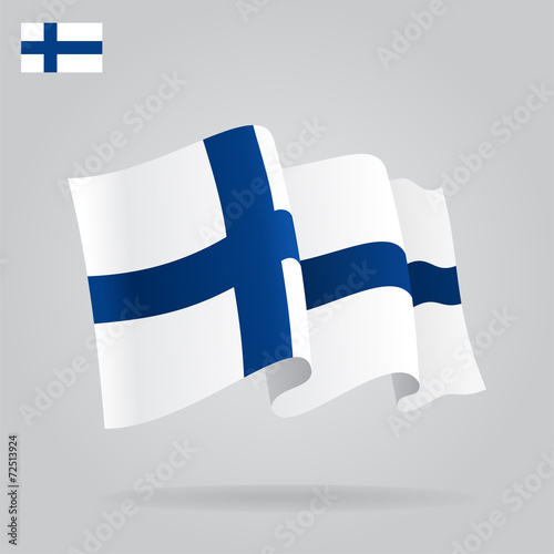 Flat and waving Finnish Flag. Vector