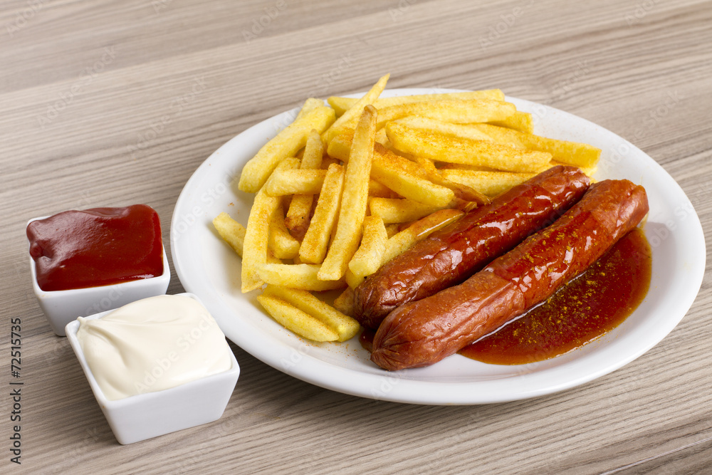 Currywurst Pommes Rot Weiss StockFoto Adobe Stock