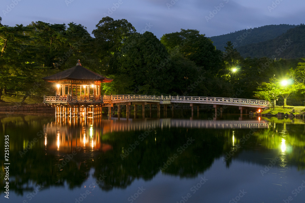 Ukimido Pavilion and the reflections in the lake, Nara, Japan