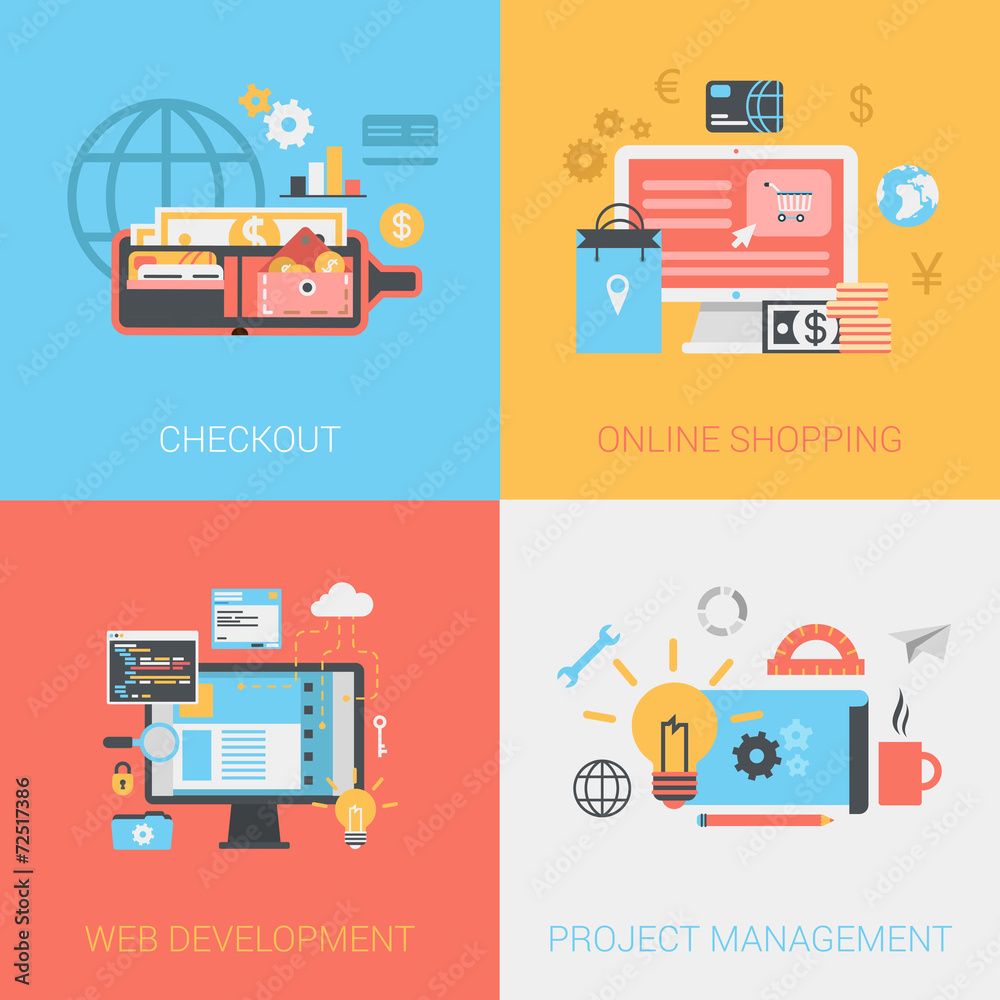 Flat checkout online shopping web develop project management set Flat checkout online shopping web develop project management set