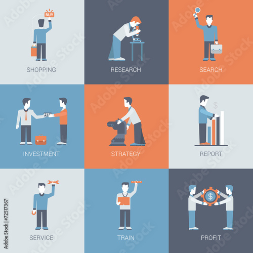 Online business shopping people concept flat vector icon set