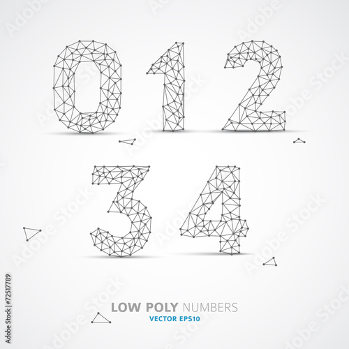 Vector low poly (wired) numbers font photo