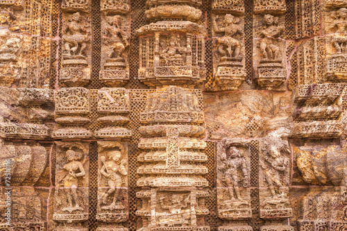Carvings on the walls of the  sun temple at Konark, photo