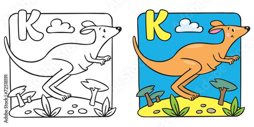 Little kangaroo coloring book. Alphabet K