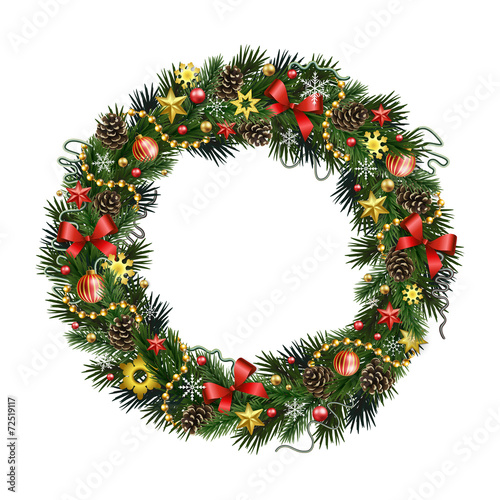 Realistic Christmas wreath isolated от white background