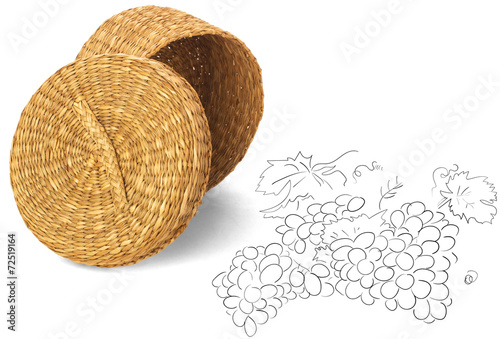 empty wicker basket of fruit on a white background