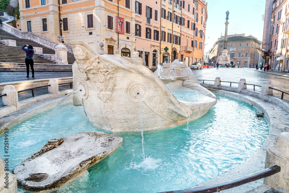 Obraz premium Fontana della Barcaccia ,Piazza di Spagna, Rome, Italy