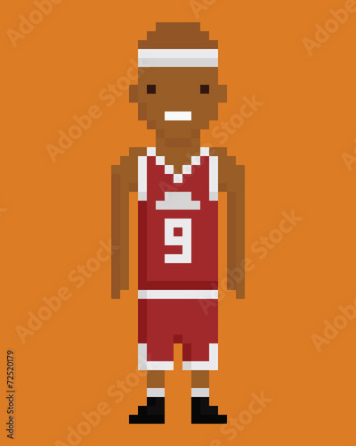 pixel art style young black man basketball player in red uniform