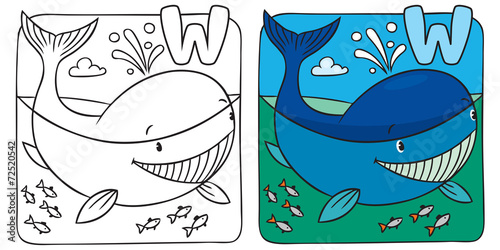 Little whale coloring book. Alphabet W