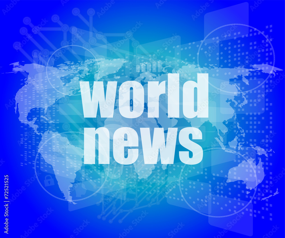 News and press concept: words world news on digital screen