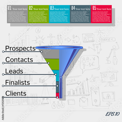 Sales funnel flat illustration, vector graphics.