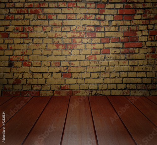 brown brick block wall and perspective view floor