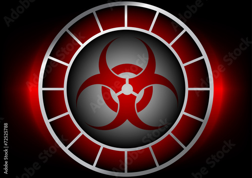 biohazard symbol on Metal circle dark red background