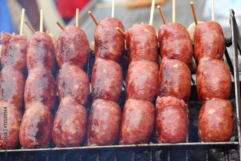 BBQ sausages in the market
