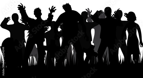 Silhouettes of zombies and tombstones