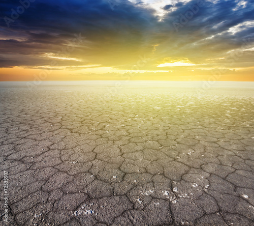 cracked dry earth at the sunset