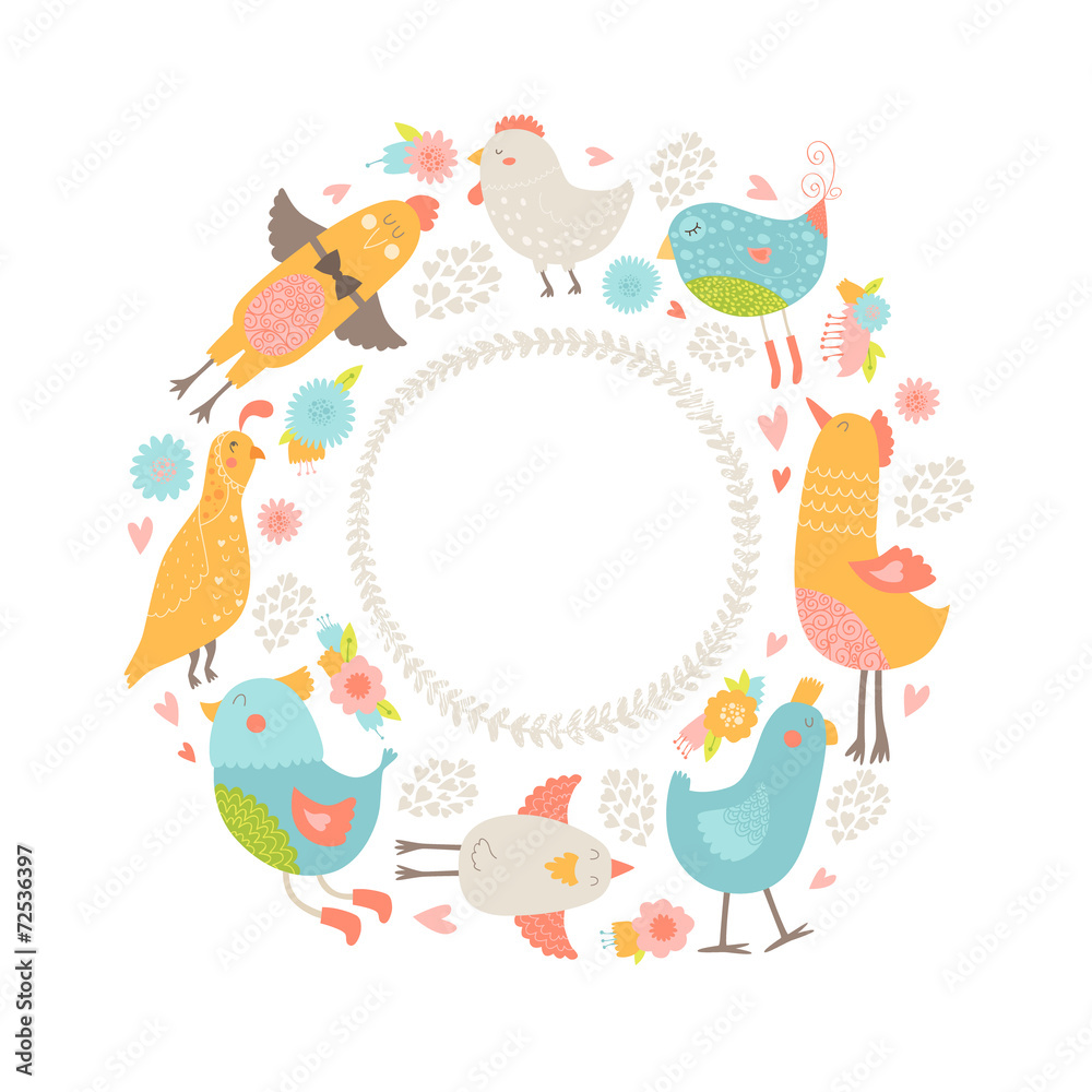 Vector frame with cute birds Vector frame with cute birds