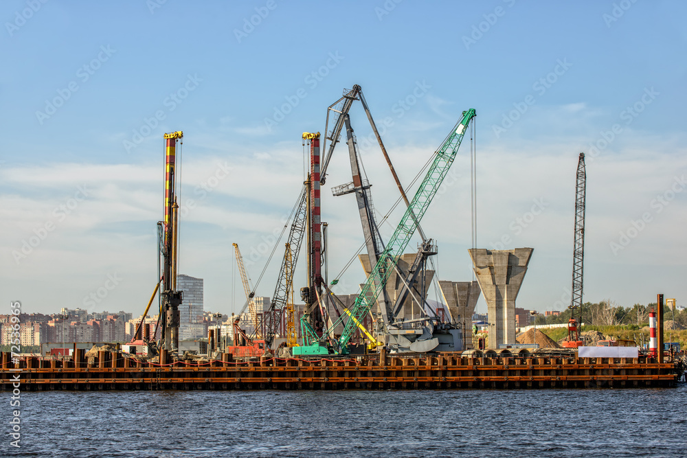 Construction of a bridge over the river