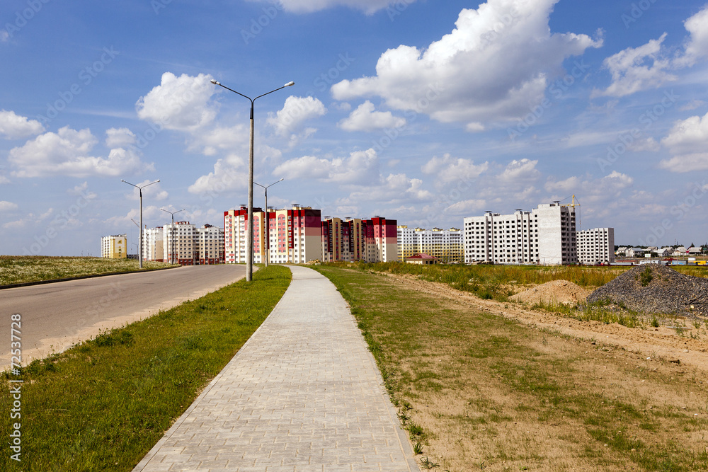   construction of the new house in the new area in the city. Belarus