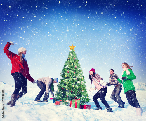 Christmas Snowball Fight Winter Friends Yuletide