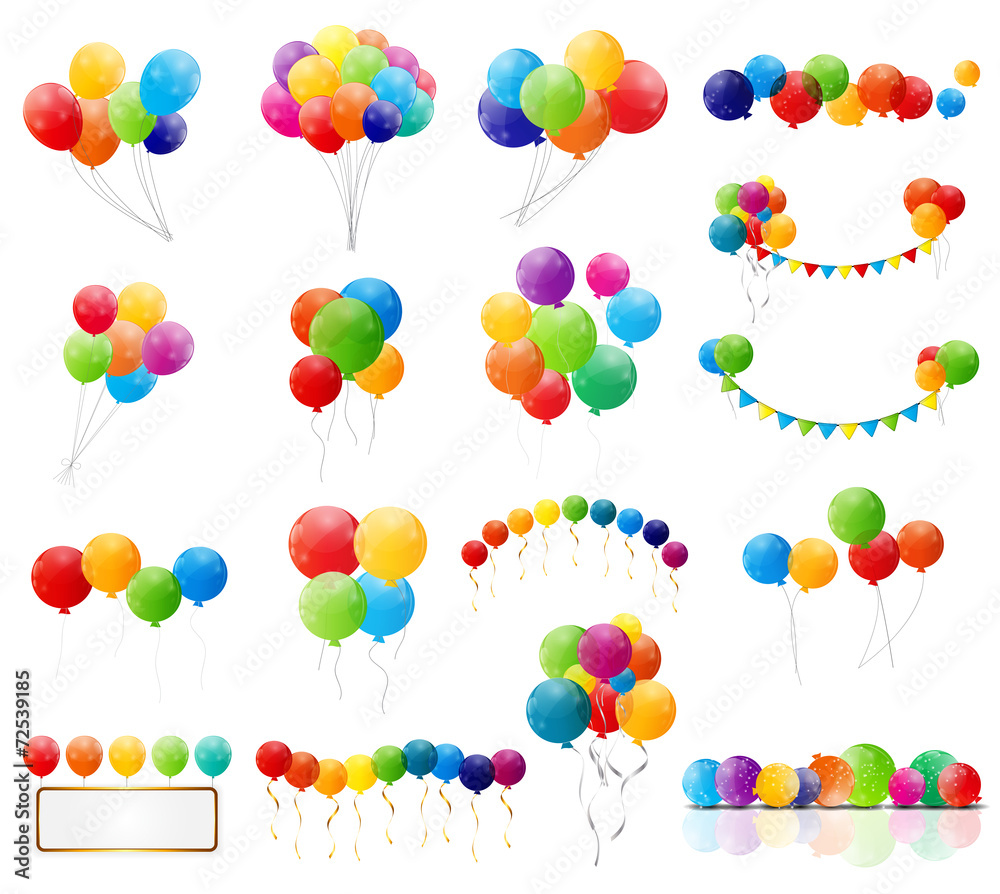 Color Glossy Balloons Mega Set Vector Illustration - obrazy, fototapety, plakaty 