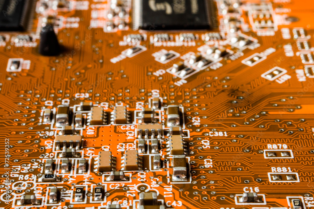 Obraz premium electronic circuit close-up. Macro background