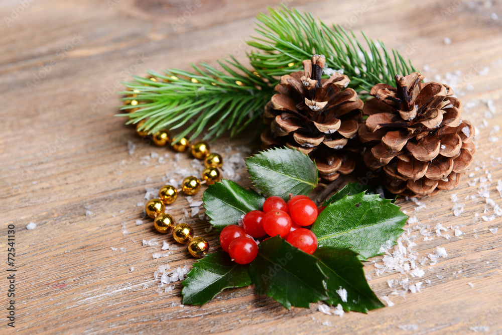 Composition of Christmas decorations on wooden background Composition of Christmas decorations on wooden background