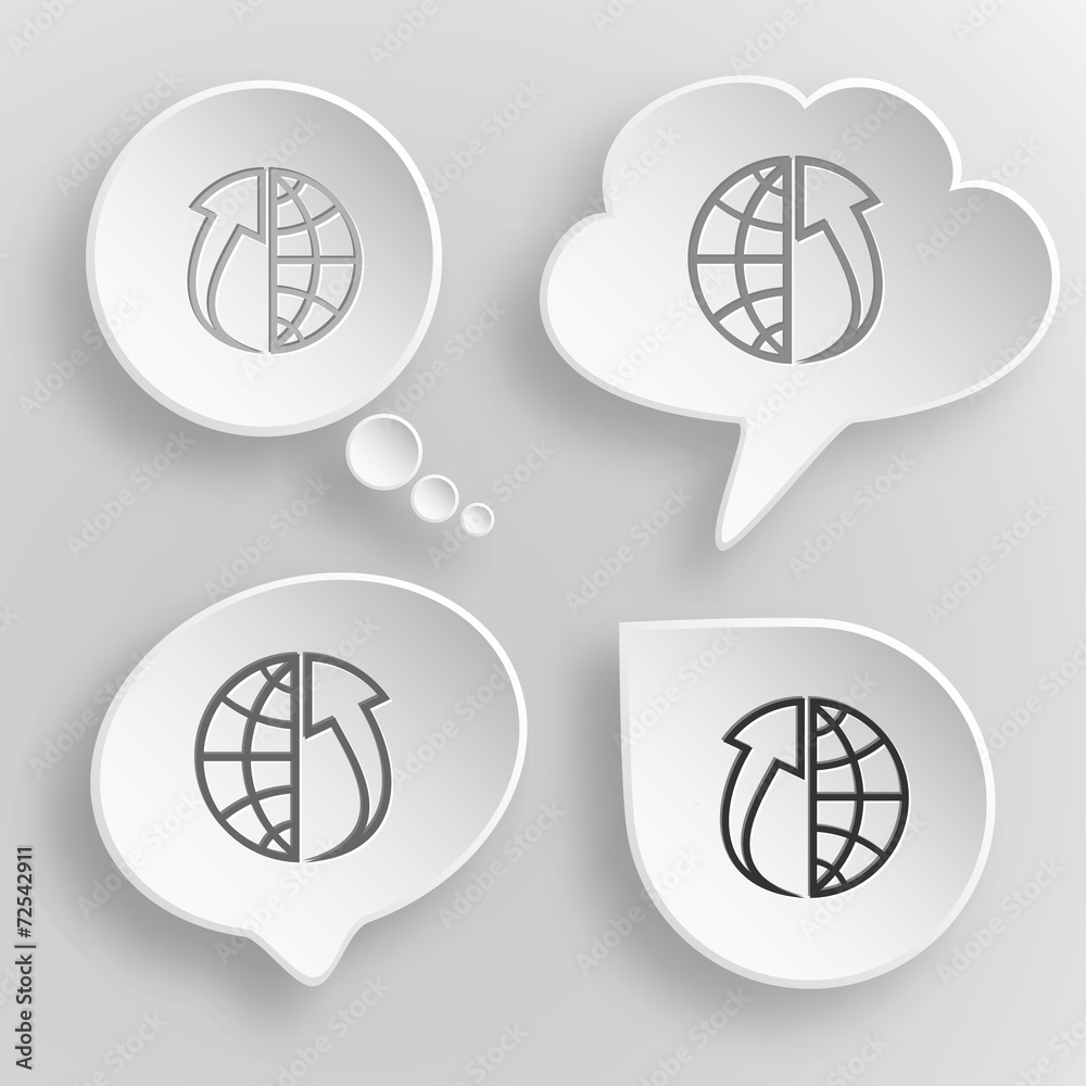 Globe and array up. White flat vector buttons on gray background Globe and array up. White flat vector buttons on gray background