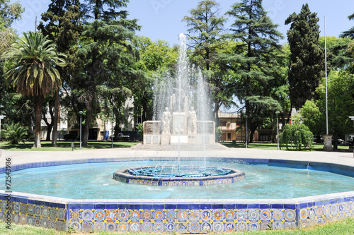 Fountain and monument at Italy square in Mendoza