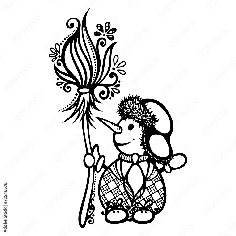 Fototapeta premium Vector Patterned Christmas Snowman. Vintage Ornate Card