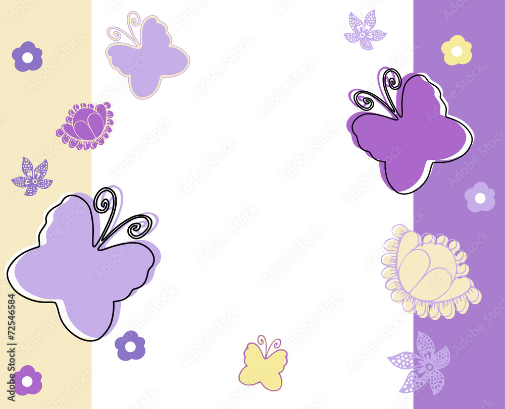 Pastel background with butterflies in yellow,white and violet Pastel background with butterflies in yellow,white and violet