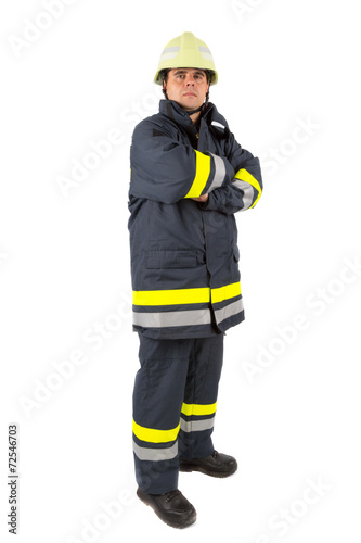 Fireman in uniform isolated in white