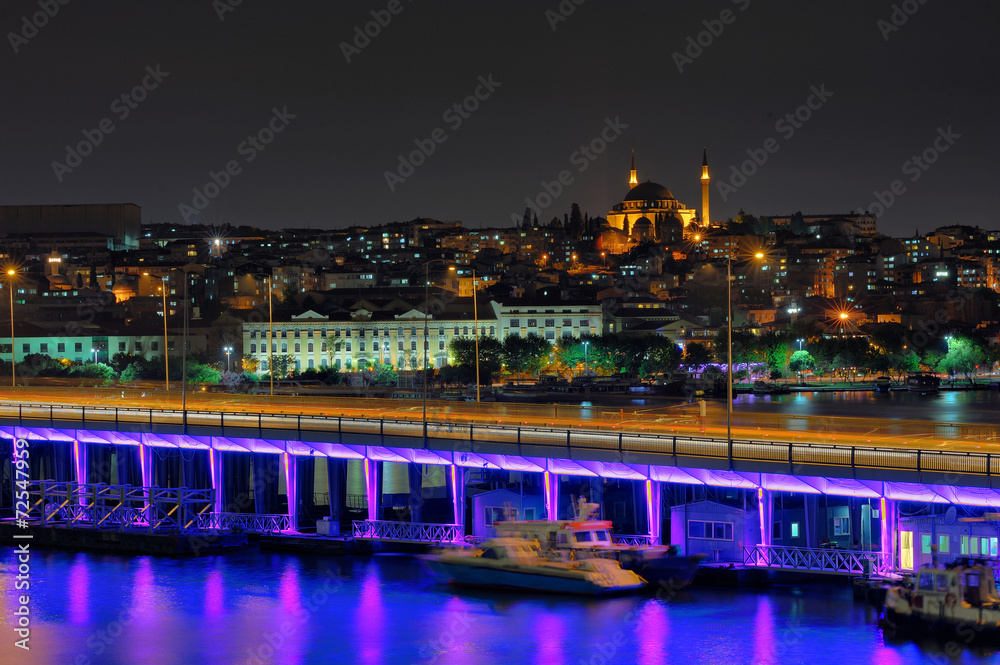 Unkapani Bridge and Yavuz Sultan Selim  Mosque in night