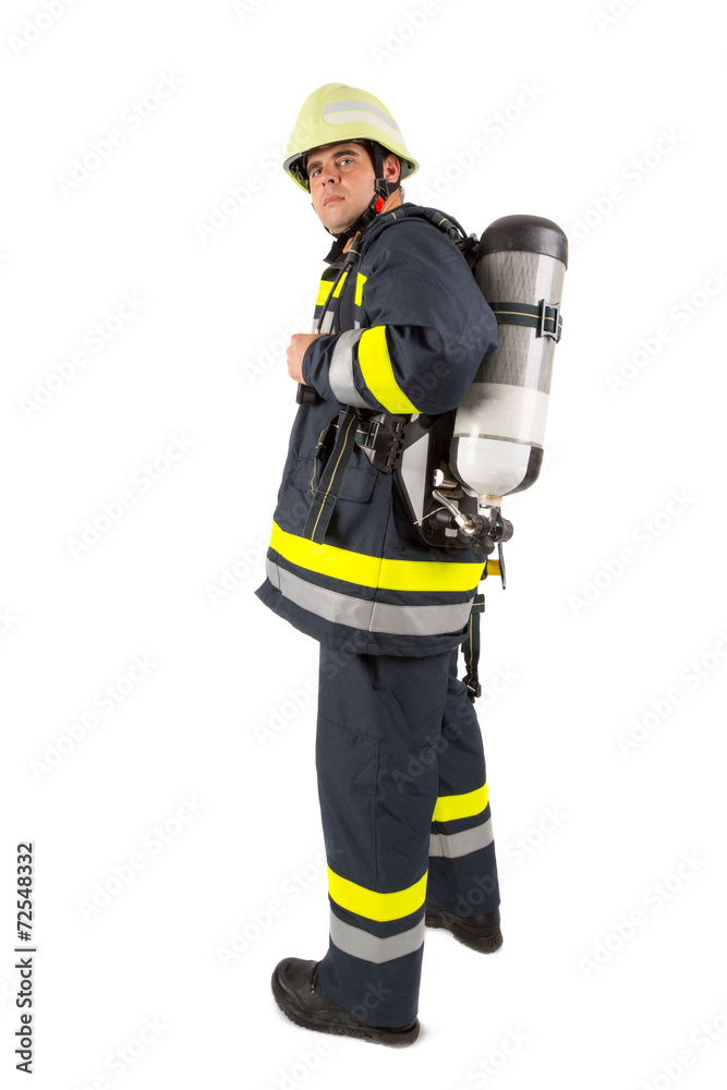 Fireman in uniform isolated in white Fireman in uniform isolated in white