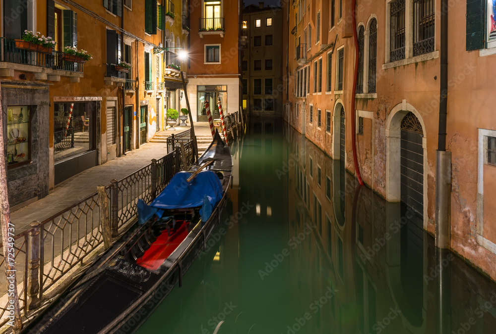 Night view of canal in Venice, Italy
