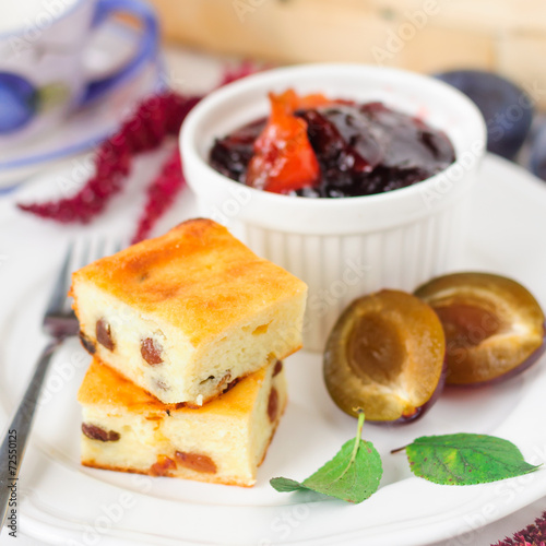 Breakfast: Cheesecake, Plums amd Plum and Orange Jam
