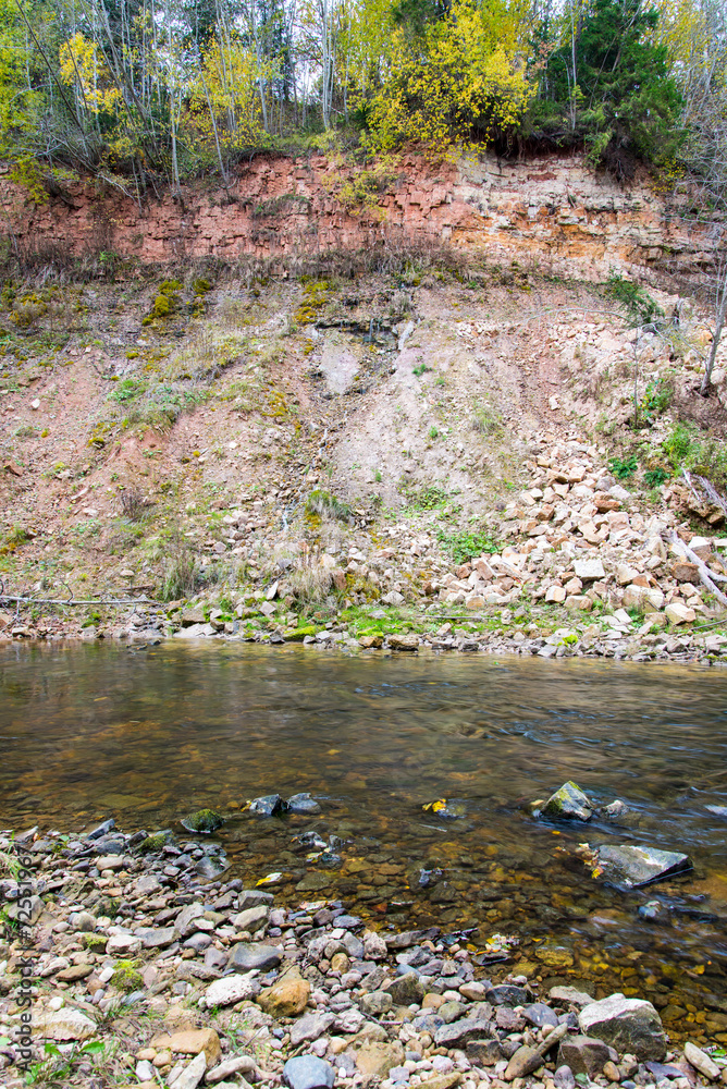 mountain river with rocks and sandstones