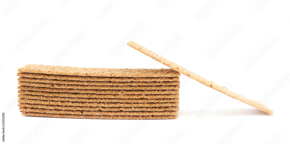 Pile of bread cracker snacks isolated