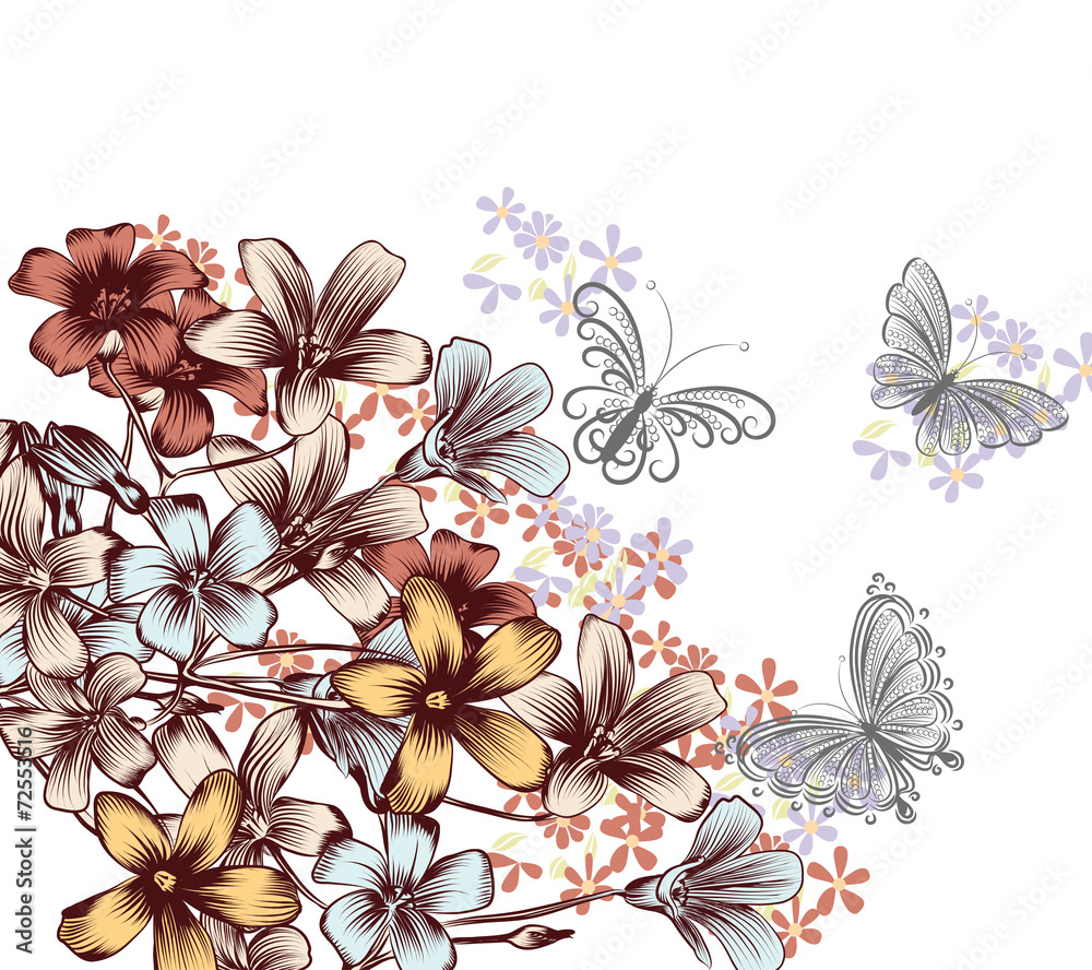 Floral background with cute butterflies and flowers Stock Vector ...
