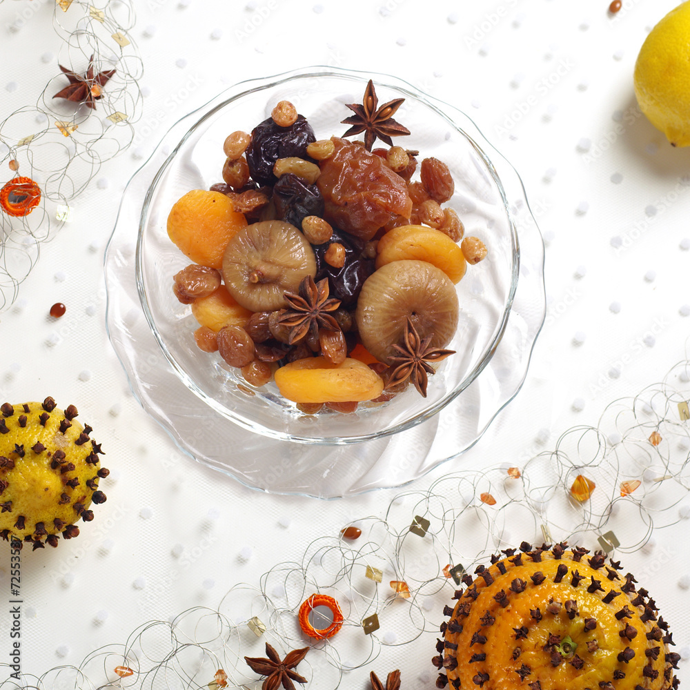 Christmas compote of dried fruits - obrazy, fototapety, plakaty 