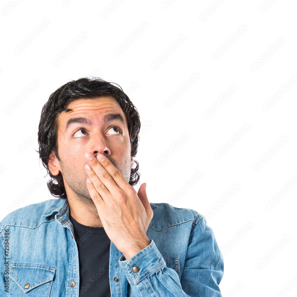Man doing surprise gesture over white background Man doing surprise gesture over white background