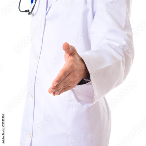 Doctor making a deal over isolated white background