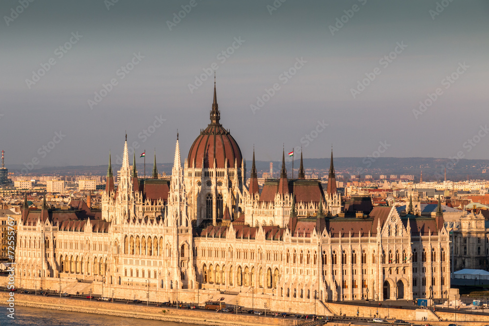 Parliament building at sunset, Budapest Hungary