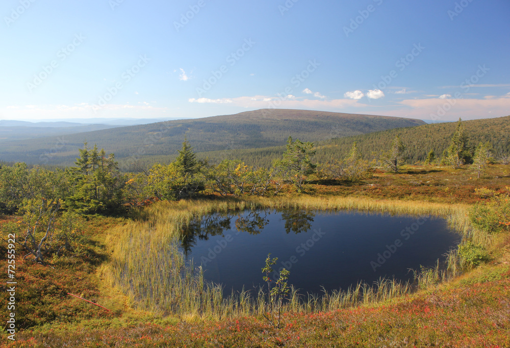 Small mountain lake at Hogfjallet near Salen, Dalarna, Sweden