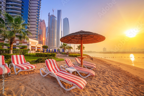 Sunrise on the beach at Perian Gulf in Abu Dhabi photo